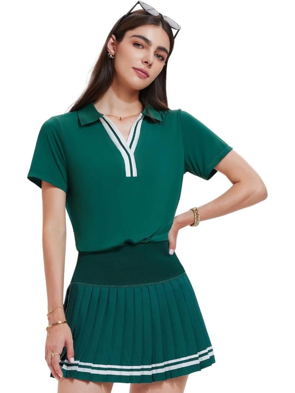 〽️Women Field Green 2 Piece Racer Back Tennis Skirts Tank Top Pull On Golf Dress